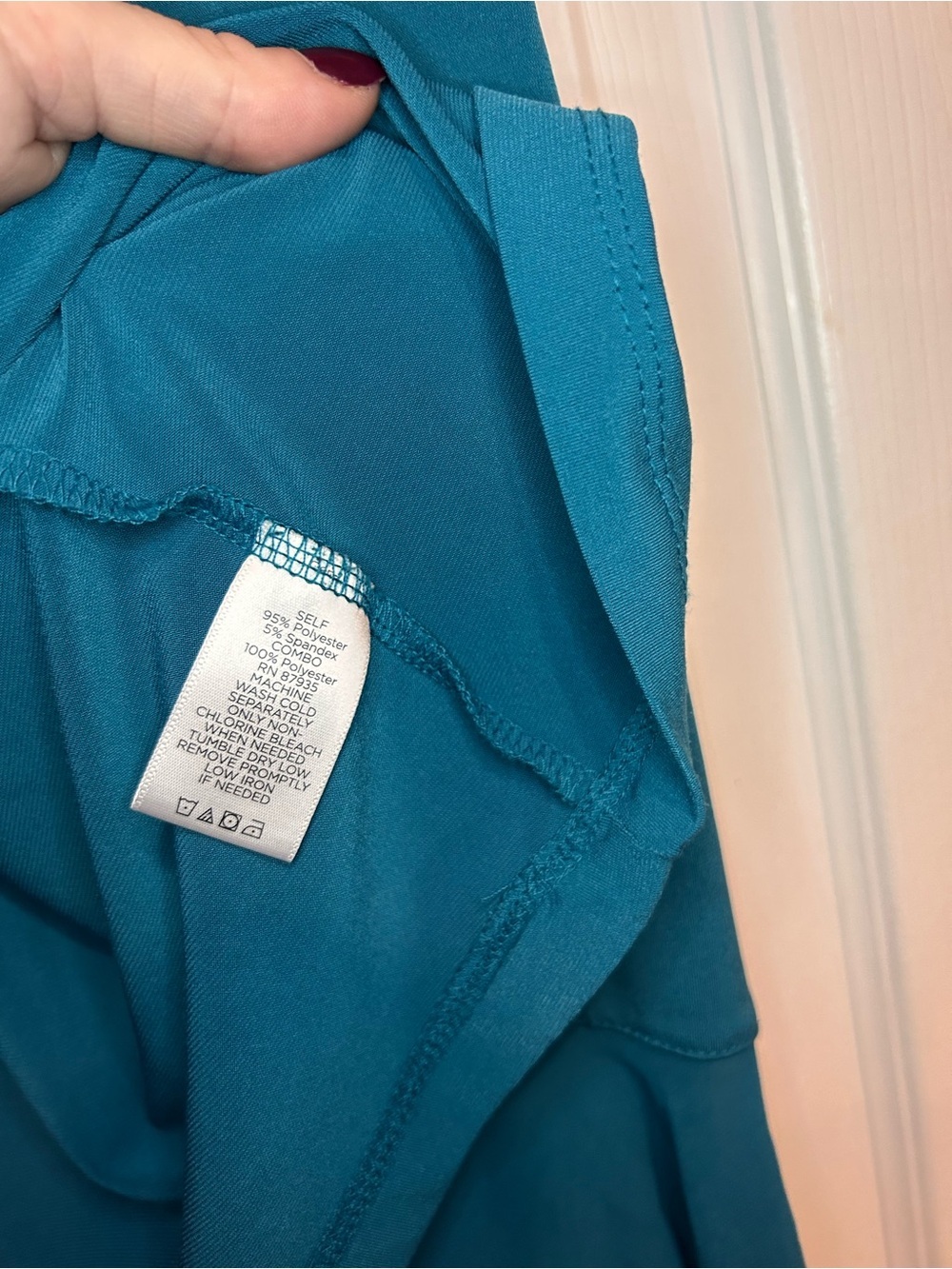 Susan Graver Teal V-Neck Ruffle Front Long Sleeve Blouse - Picture 6 of 7